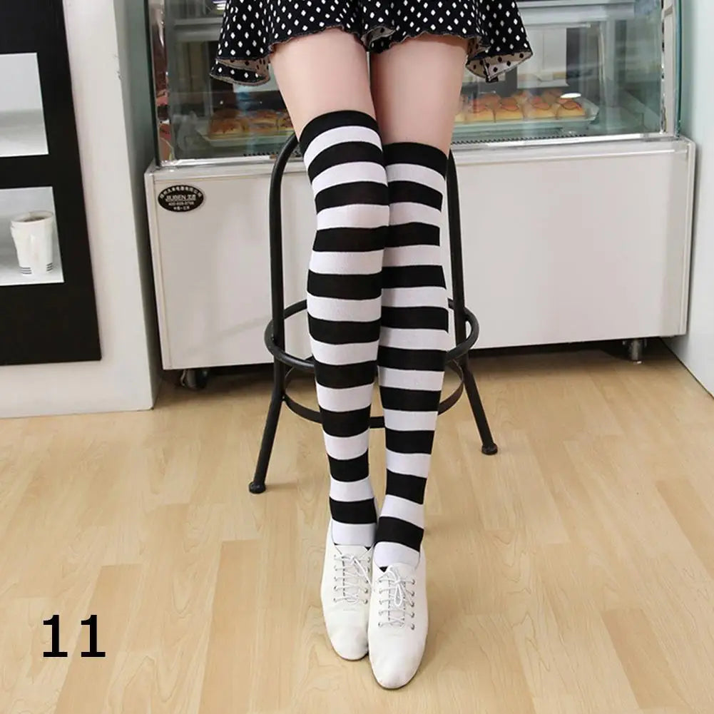 Gothic Striped Over Knee Socks & Arm Warmer Set