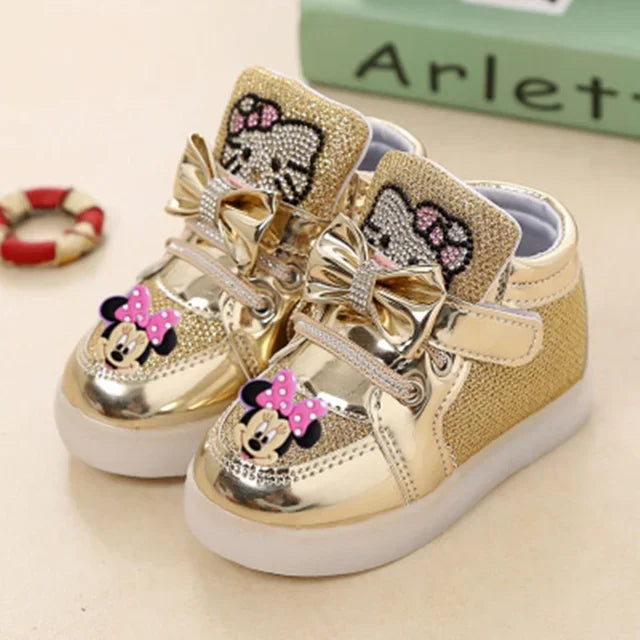 Disney Minnie girl children's sports shoes flashing shoes cartoon LED casual shoes