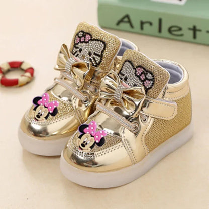 Disney Minnie girl children's sports shoes flashing shoes cartoon LED casual shoes
