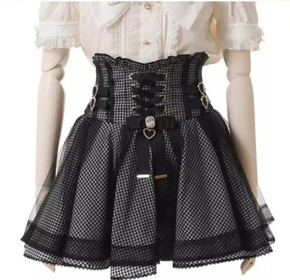 Japanese Liz Mine Women's Shirt Summer Off Shoulder Big Bow Short Sleeve Top Cute Girl BlousesHigh Waist Skirt 2 Piece Skirt Set SS69 65.69 plaid skirt / XXXL