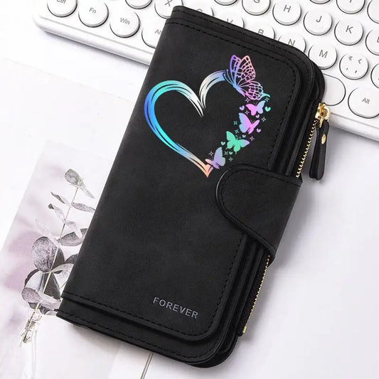 ZeAiLi Long PU Leather Clutch Wallet with Animal Paw and Butterfly Print