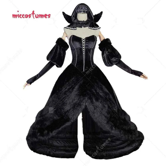 Miccosumes Women's Marcille Donato Cosplay Costume Black Dress Set with Headscarf Sleeves and Ears