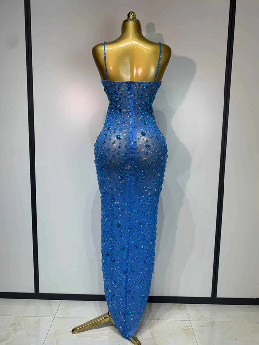 Luxury Rhinestones Sexy Mesh See Through Bodycon Dress Women Birthday Evening Cocktail party Gown Red Carpet Club Stage Outfit