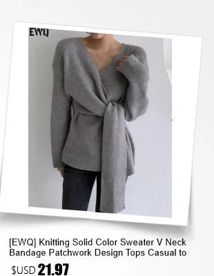 [EWQ] Vintage Long Sleeve Denim Pockets Patchwork V-Neck Orange-red Sweater Loose Tops Old Designs Women Pullover Knitted 6U1329 SS69