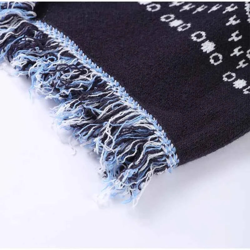 Vintage Tassels Print Women's Print Cardigan V-Neck Lace Up Full Sleeve Spliced Sweaters 2025 Autumn Lady All-match Kintwears