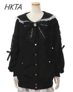 Mine Series Japanese Embroidery Bow Sail Collar Black Long Sweatshirt Coat Women Hoodie Lolita Sweet Girls Pink Hoodies Jacket