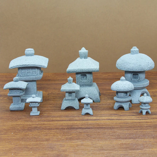 Miniature Sandstone Zen Tower Ornament for Bonsai Garden and Fish Tank