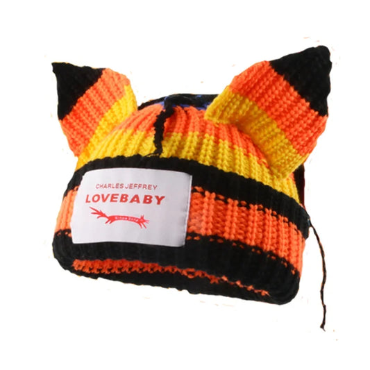 Long fox Ears Knitted Hat Men Women Rabbit Ear Warm Crochet Beanies Kpop Hip Hop Hat Winter Skullies Cap Y2k Christmas Gifty