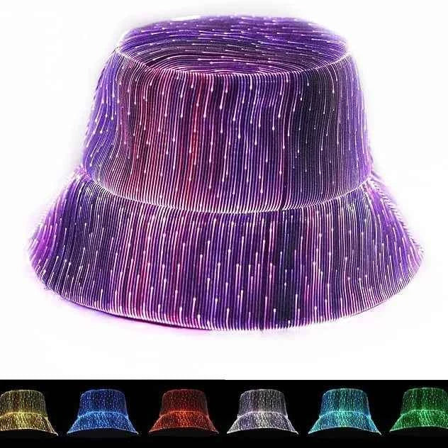 Fashionable Led Mutil-Color Luminous Glowing Hat Fiber Optic Cyberpunk Luminous Bucket Hat
