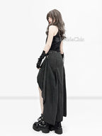 REDDACHiC Black Striped Suit Skirt Grunge Retro 3-Way Fishtail High-Low Maxi Long Train Skirt Gothic Woman Alternative Clothes