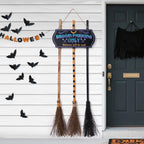 Halloween Broom Parking Sign with 3pcs Wooden Witches Brooms Halloween Decorations Outdoor Wooden Warning Sign for Front Porch Wall Decor Home Office Indoor