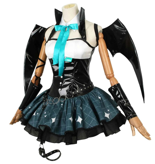 Women Sexy Demon Miku Cosplay Costumes Anime Devil Hatsune Cosplay Uniform Dress Wigs Wings Suit With Horns Tail Halloween Party
