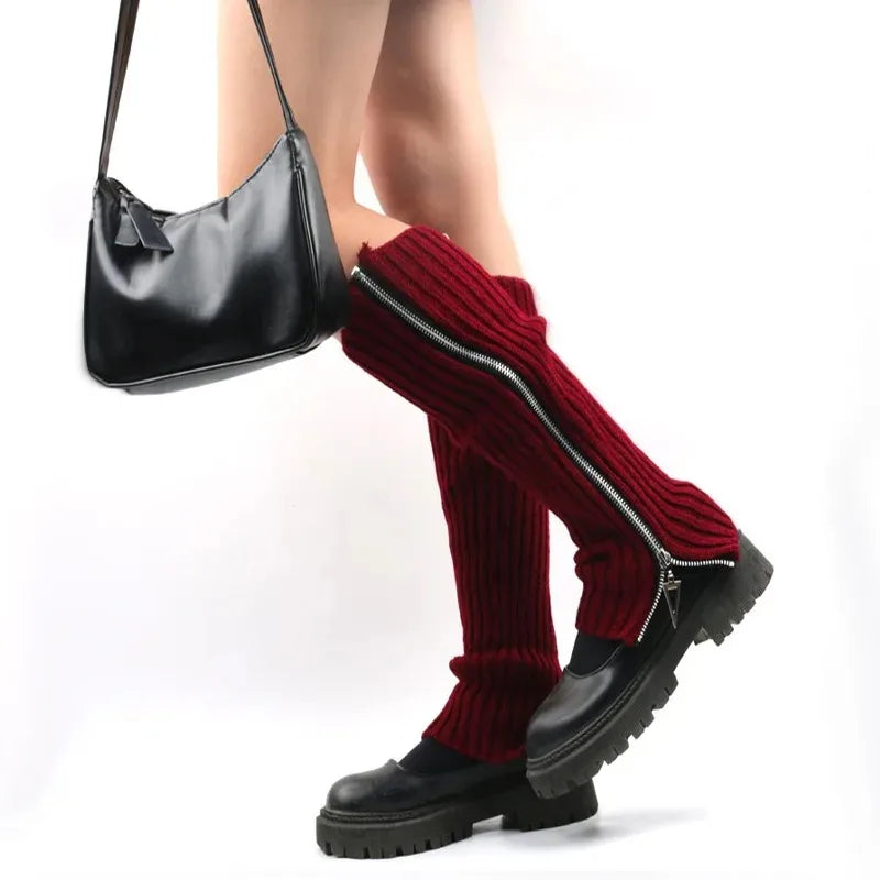 Gothic Women's Striped Leg Warmers Lolita Long Socks Knitted Leggings Japanese Sweets Winter Socks Kawaii Arm Ankle Warmers Y2k SS69 13.69 wine red / One Size