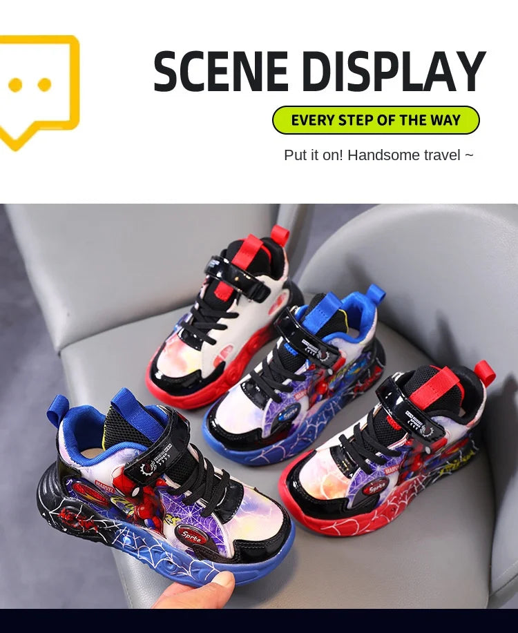 Disney Spider-man Children's Shoes Boys Sneakers Spring Autumn Cartoon Fashion Kids Lighted Sports Shoes Child Boy LED Sneaker