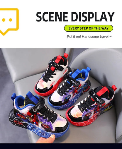 Disney Spider-man Children's Shoes Boys Sneakers Spring Autumn Cartoon Fashion Kids Lighted Sports Shoes Child Boy LED Sneaker