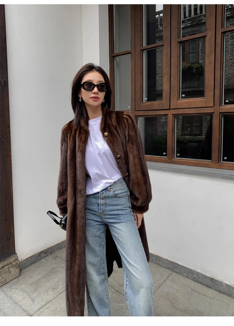 Lautaro Women's Long Faux Mink Fur Coat - Thick Warm Winter Overcoat