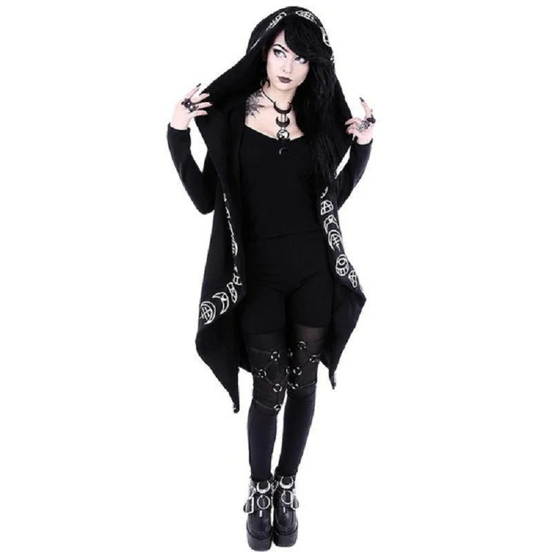 Fashion Trend Ladies Punk Moon Pattern Printing Long-sleeved Cardigan Sweater Long Style SS69