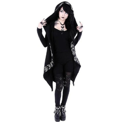 Fashion Trend Ladies Punk Moon Pattern Printing Long-sleeved Cardigan Sweater Long Style SS69