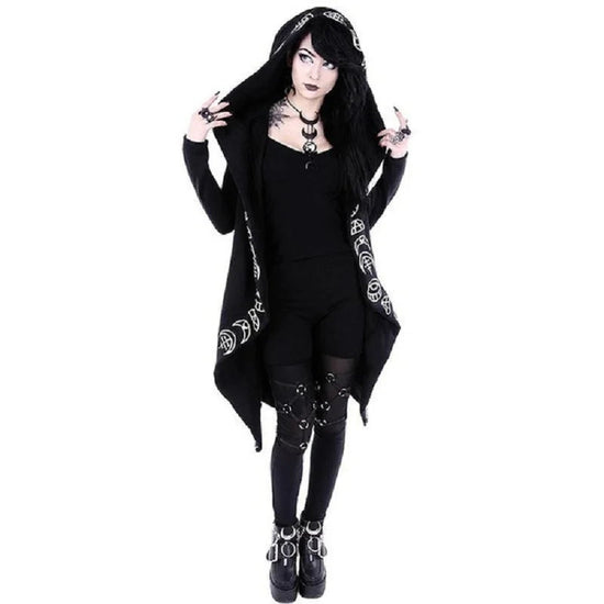 Fashion Trend Ladies Punk Moon Pattern Printing Long-sleeved Cardigan Sweater Long Style SS69