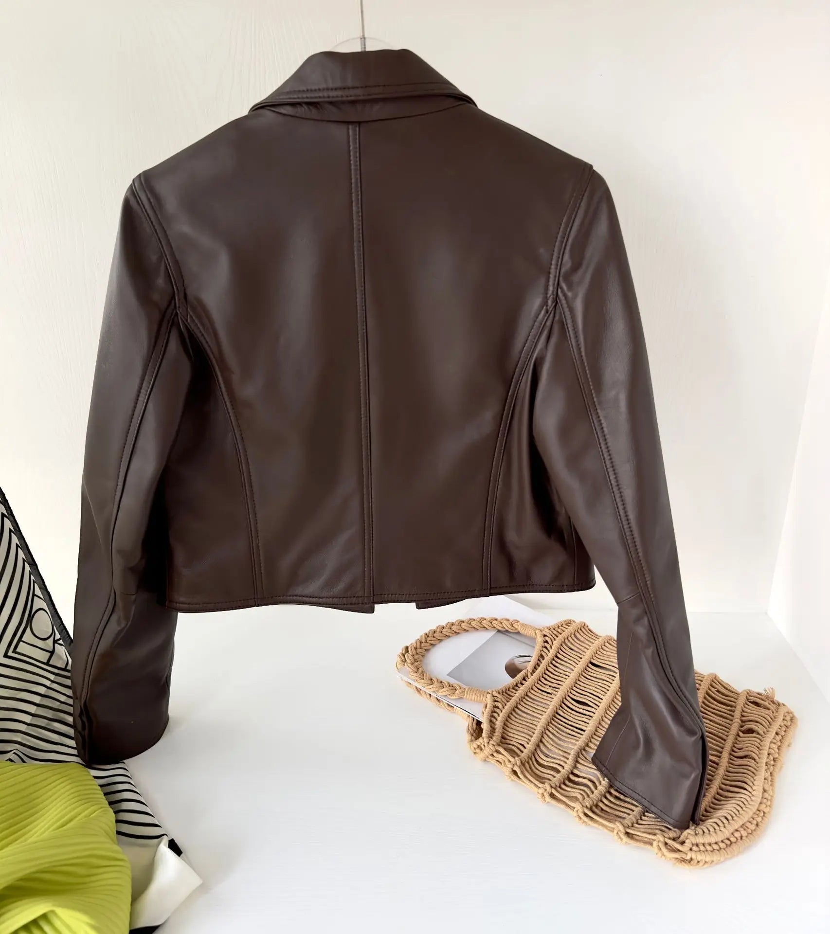 Women's Genuine Sheepskin Leather Blazer Jacket - Pink, Single Button