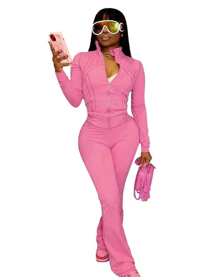 Elegant Sports Women Clothing Sales Long Sleeve Tops Flare Pants 2 Two Pieces Sets Tracksuit Streetwear Jogging Leggings Outfits