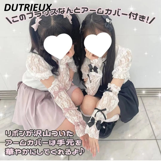 Japanese Style Shirt Women's Summer New Mine Lolita Camisa Clothes Lace Sweet Cute Oversleeve Long Short Sleeve Blouse Top Girl SS69