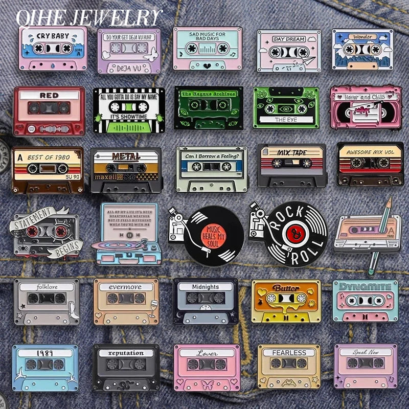 QIHE JEWELRY Retro Cassette Tape Enamel Pin Badge