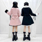 Japanese Sweet Winter Woolen Coat Lolita Style Cute Big Bow Fungus Edge Long Sleeve Slim Kawaii Girls Women Elegant Overcoat