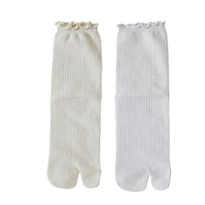 Japanese Ruffled Edge Cotton Split Toe Socks Solid Color Two-Toed Sock Unisex Harajuku Simple Tabi Socks High Elastic Hosiery