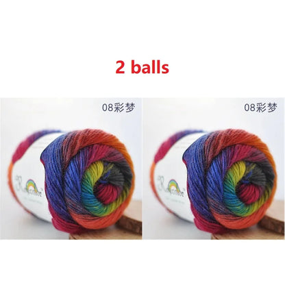 100% Wool Yarn Rainbow Color for Hand Knitting Crochet Plush Thickness Lanas Thread DIY Soft Scarf Shawl Sweater Free Shipping
