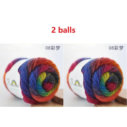 100% Wool Yarn Rainbow Color for Hand Knitting Crochet Plush Thickness Lanas Thread DIY Soft Scarf Shawl Sweater Free Shipping