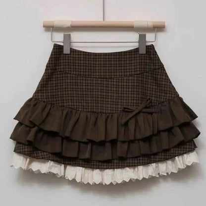 Y2K JK Lolita Japan Kawaii Girl Cute Sweet Lace T-shirt Lolita Print Tops Bow Cake Blouse  A-line Spliced Cake Skirt New Chic