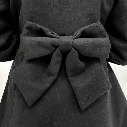 Japanese Sweet Winter Woolen Coat Lolita Style Cute Big Bow Fungus Edge Long Sleeve Slim Kawaii Girls Women Elegant Overcoat