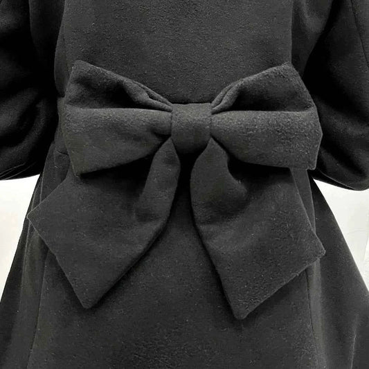 Japanese Sweet Winter Woolen Coat Lolita Style Cute Big Bow Fungus Edge Long Sleeve Slim Kawaii Girls Women Elegant Overcoat