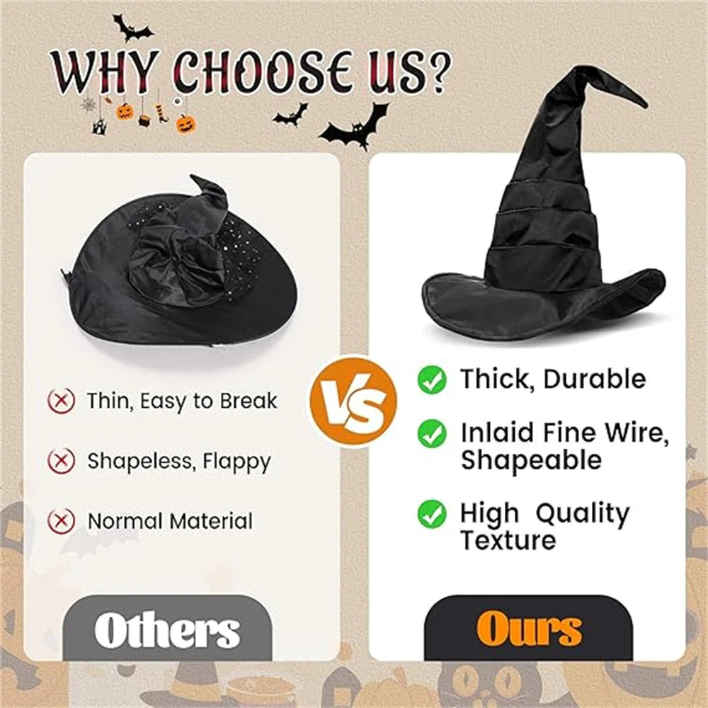 Halloween Folds Witch Wizard Black Hat Party Cosplay Costume Headgear Devil Cap Props Women Costume Accessory for Cosplay Party
