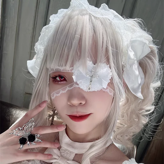 Halloween Punk Gothic Cross Eye Mask Cosplay Lolita Eye Patch Lace Heart Bow Eyewear Accessories Carnival Props SS69
