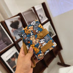 ISKYBOBCN Floral PU Leather Short Wallet with Zipper & Hasp