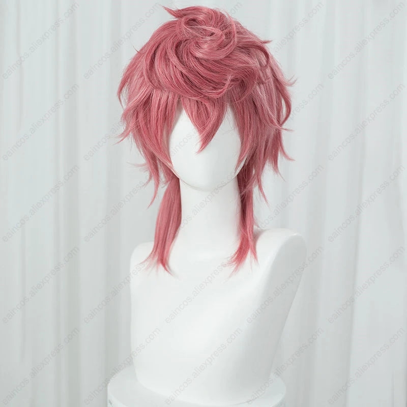 Trish Una Cosplay Wig 40cm Long Dark Pink Mixed Color Wigs Heat Resistant Synthetic Hair