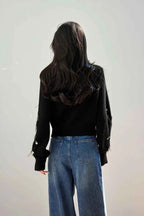 H Han Queen Autumn Simple Basic Black Tasseled Sequins Knitted Coats Cardigan Sweater For Womens Tops Long Sleeve Cardigans