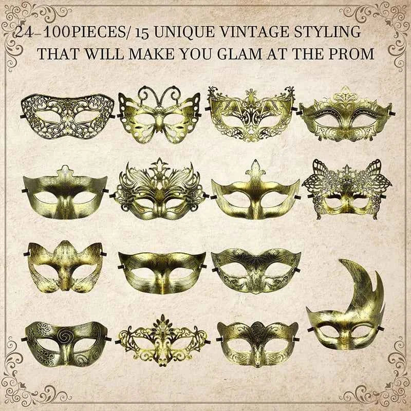 24-150Pcs Couple Masquerade Masks Bulk Venetian Carnival Mask Mardi Gras Antique Vintage Mask for Woman Men Prom Party Costume