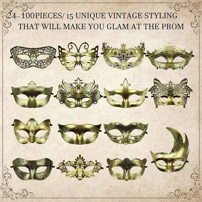 24-150Pcs Couple Masquerade Masks Bulk Venetian Carnival Mask Mardi Gras Antique Vintage Mask for Woman Men Prom Party Costume