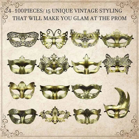 24-150Pcs Couple Masquerade Masks Bulk Venetian Carnival Mask Mardi Gras Antique Vintage Mask for Woman Men Prom Party Costume