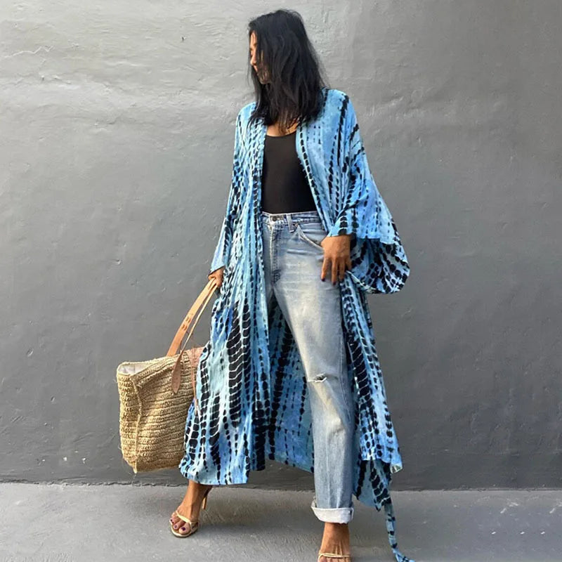 Tie Dye Kimono Swimsuit Cover-Up for Women - Flowy Rayon Beach Dress