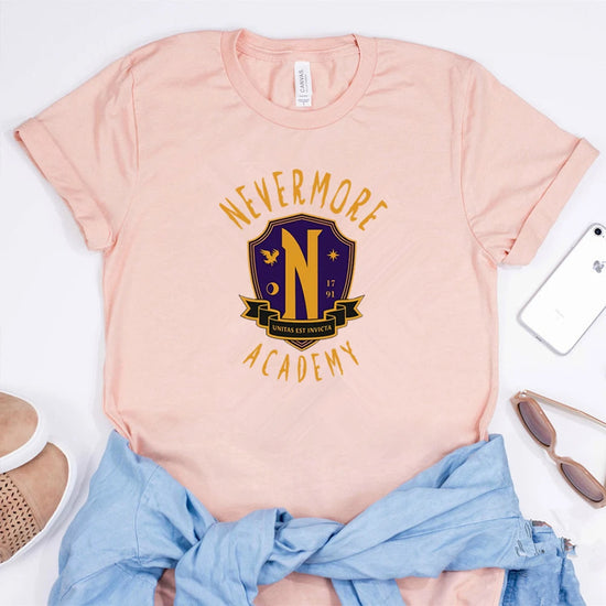 TV Series Addams Wednesday Family T-shirt Nevermore Academy Shirt Wednesday Addams Jenna Ortega Shirt Cool Goth Short Sleeve Tee SS69 24.69 Pink / XL