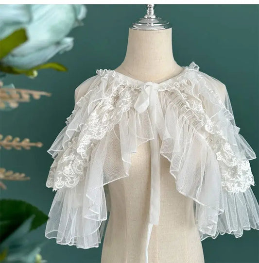SS69 Women's Lace Mesh Short Shawl Coat - Open Front Poncho