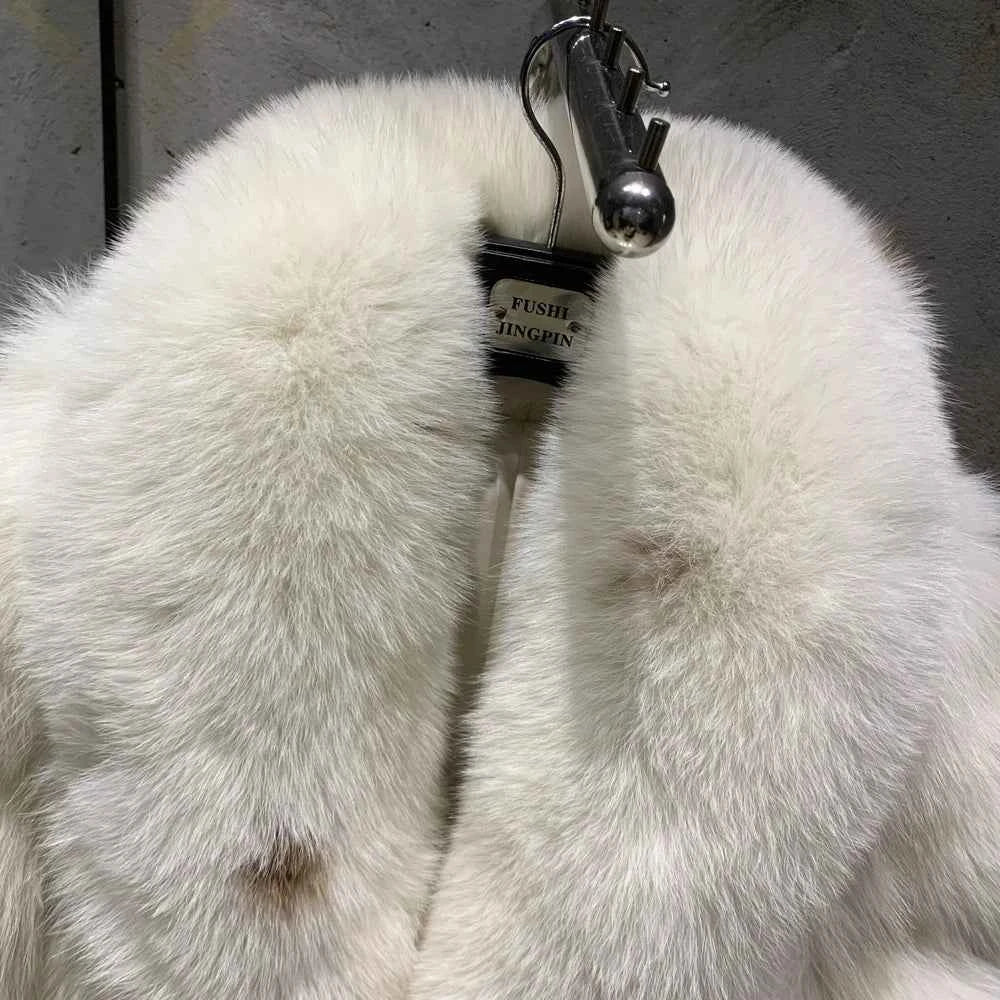 Winter Long Fur Coats Winter Female Natural Fox Fur OutWear Full Pelt Real Fox Fur Jackets with Long Sleeve