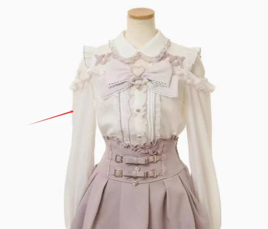 Japanese Liz Mine Women's Shirt Summer Off Shoulder Big Bow Short Sleeve Top Cute Girl BlousesHigh Waist Skirt 2 Piece Skirt Set SS69 61.69 long sleeve  shirt / XL