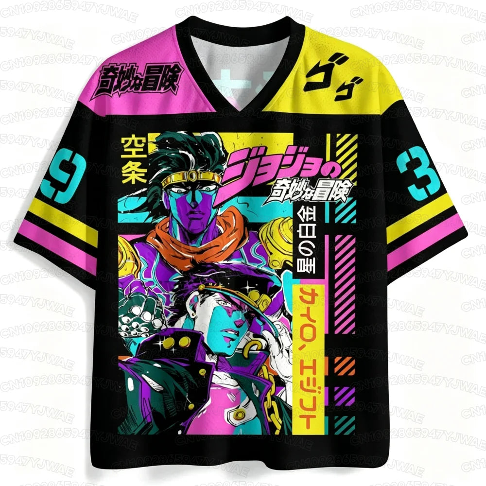 2026 Men's Women's Popular Anime JOJO Jotaro Kujo Street V-neck Jersey Harajuku Printed Breathable Sports Short T-shirt Tops