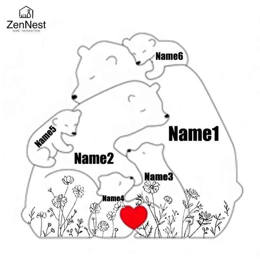 Artistic Wooden Puzzles, Little Bear Family Personalized Name Puzzles, Thanksgiving Christmas Gifts, Home Tabletop Decorations
