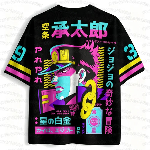 2026 Men's Women's Popular Anime JOJO Jotaro Kujo Street V-neck Jersey Harajuku Printed Breathable Sports Short T-shirt Tops